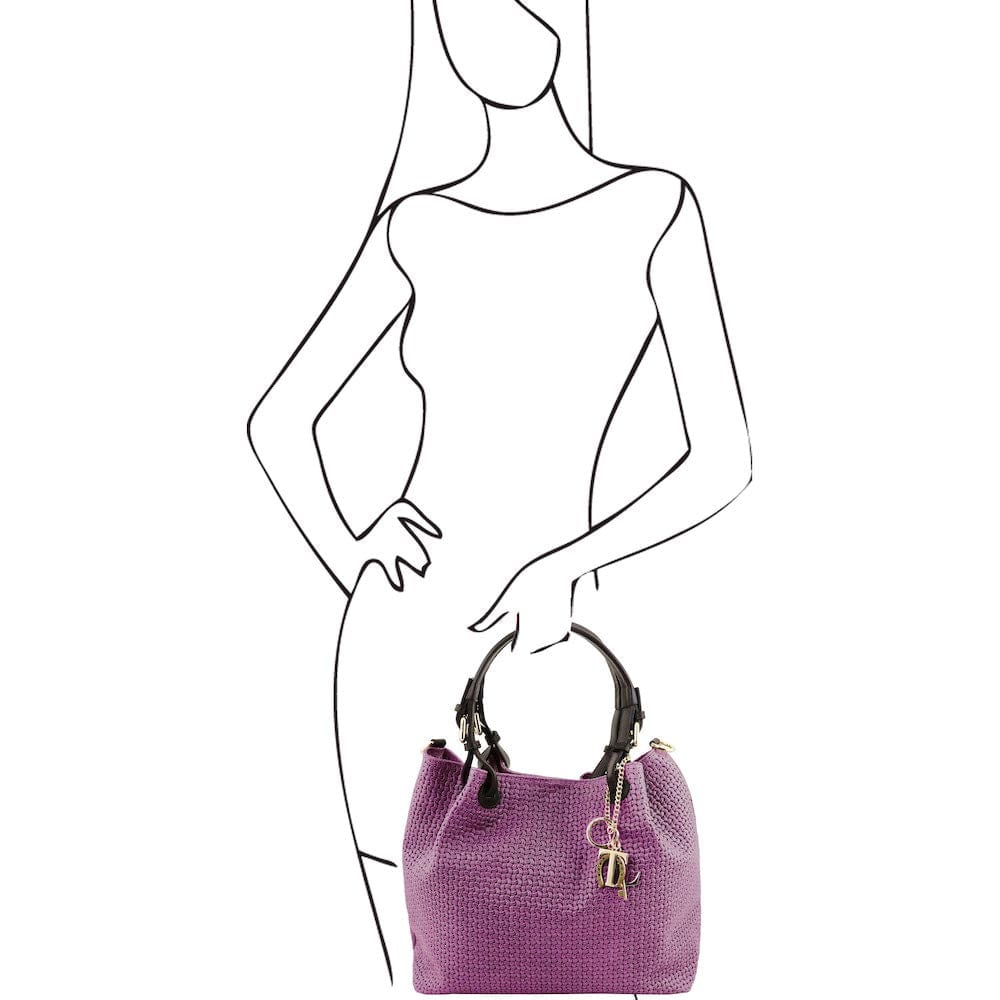 Leather shoulder bags TL KeyLuck - Woven printed leather shopping bag | TL141573 San Rocco Italia