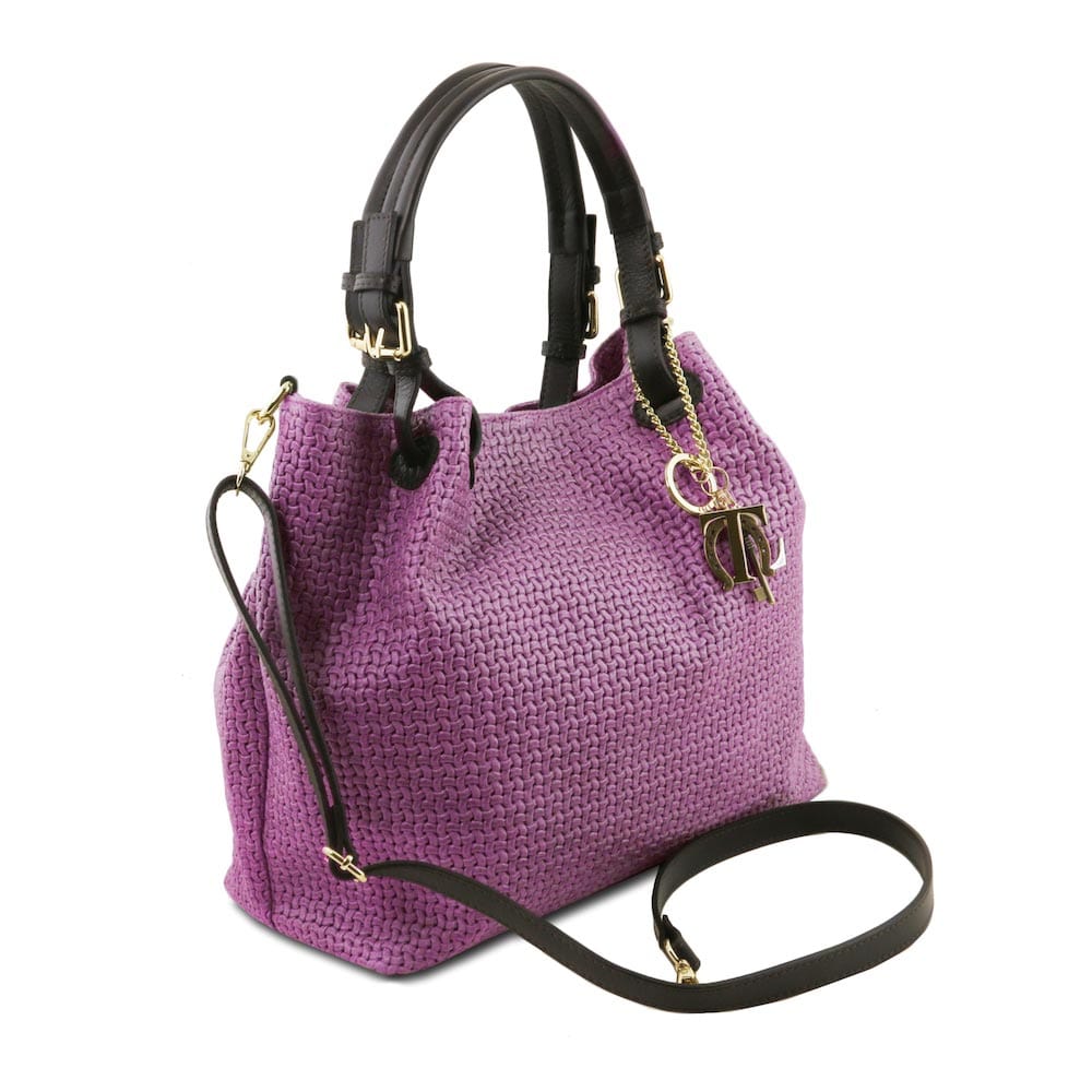 Leather shoulder bags TL KeyLuck - Woven printed leather shopping bag | TL141573 San Rocco Italia
