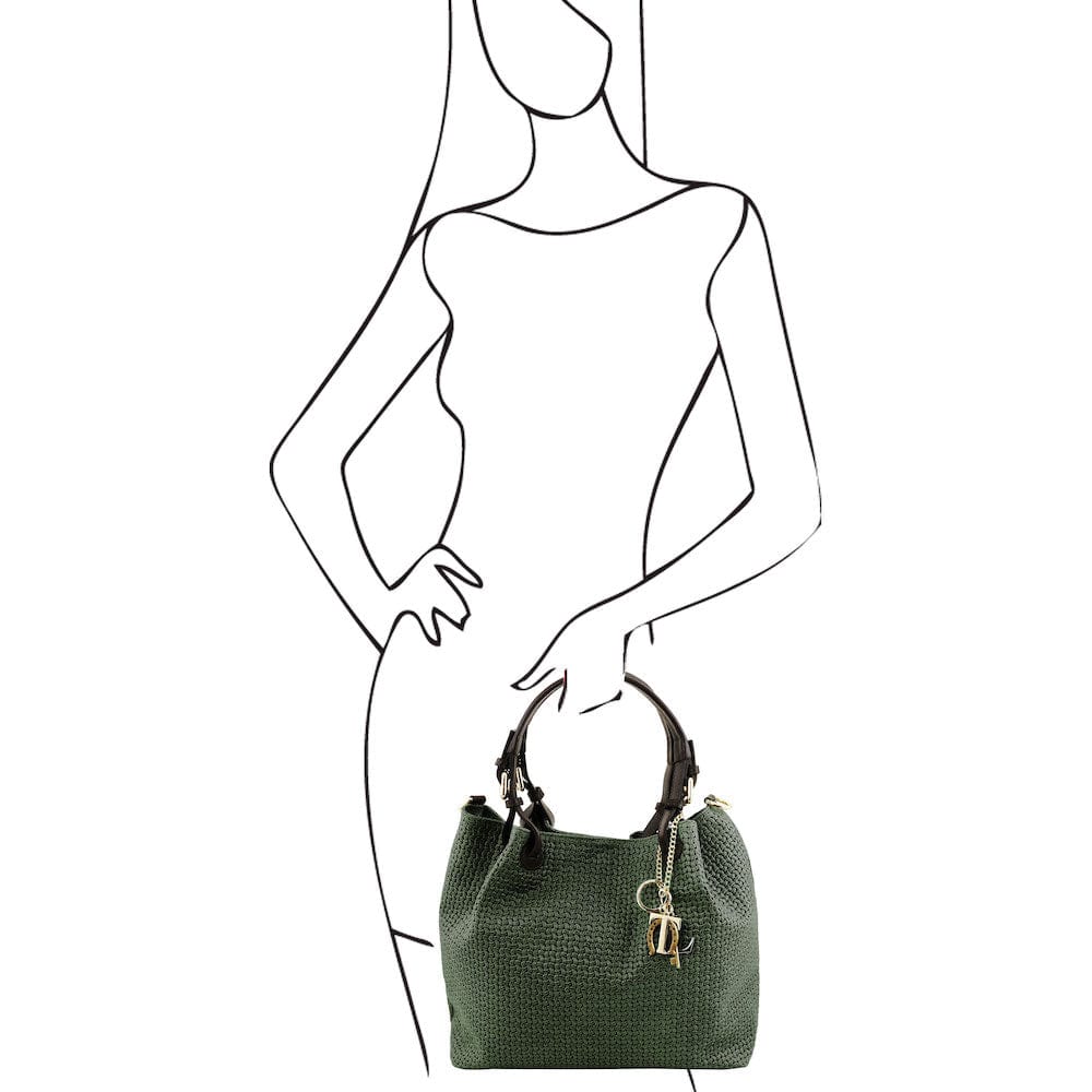 Leather shoulder bags TL KeyLuck - Woven printed leather shopping bag | TL141573 San Rocco Italia