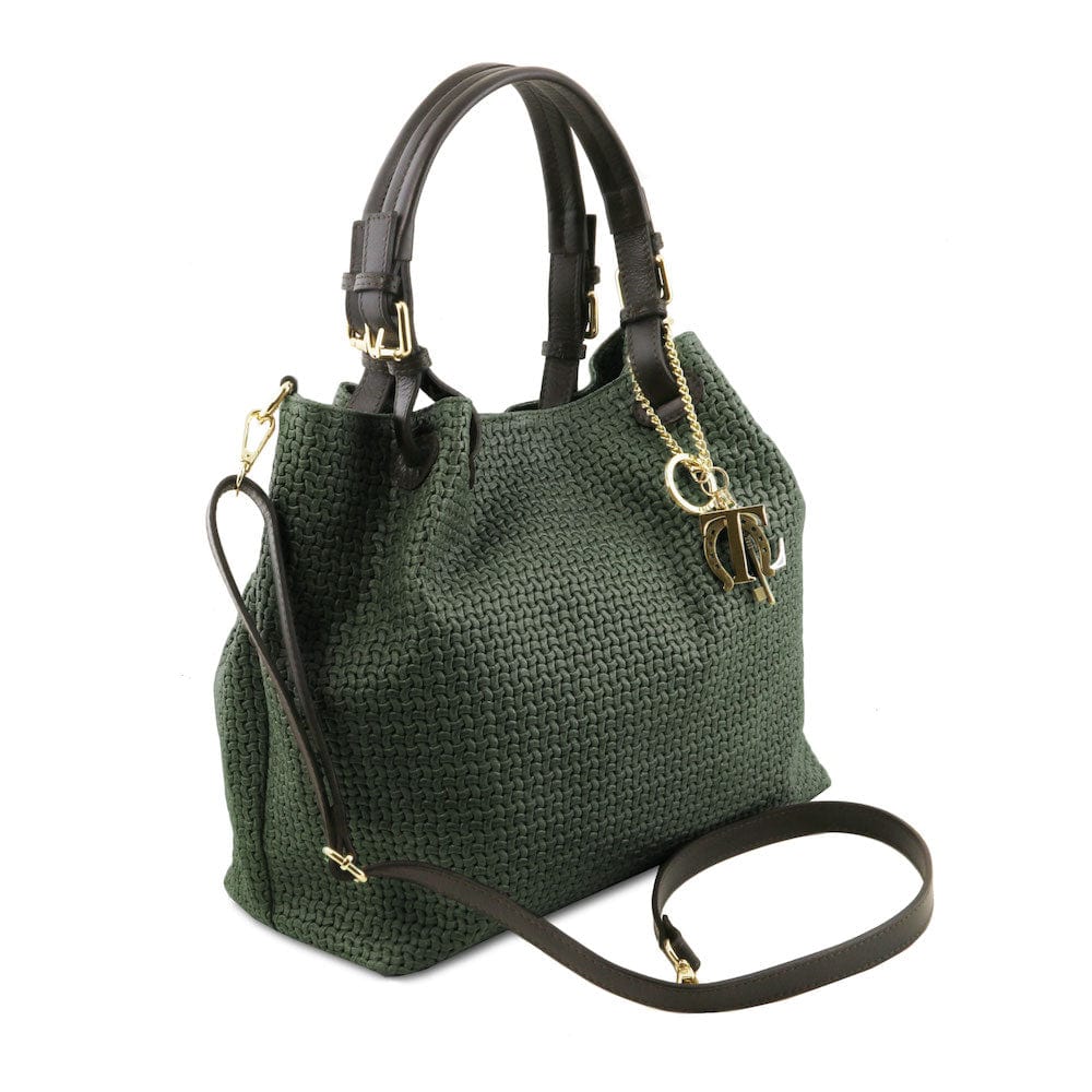 Leather shoulder bags TL KeyLuck - Woven printed leather shopping bag | TL141573 San Rocco Italia