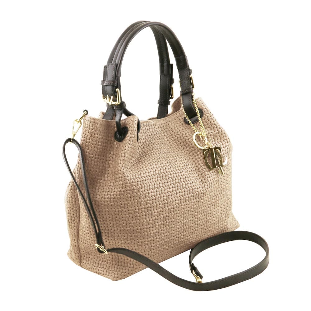 Leather shoulder bags TL KeyLuck - Woven printed leather shopping bag | TL141573 San Rocco Italia