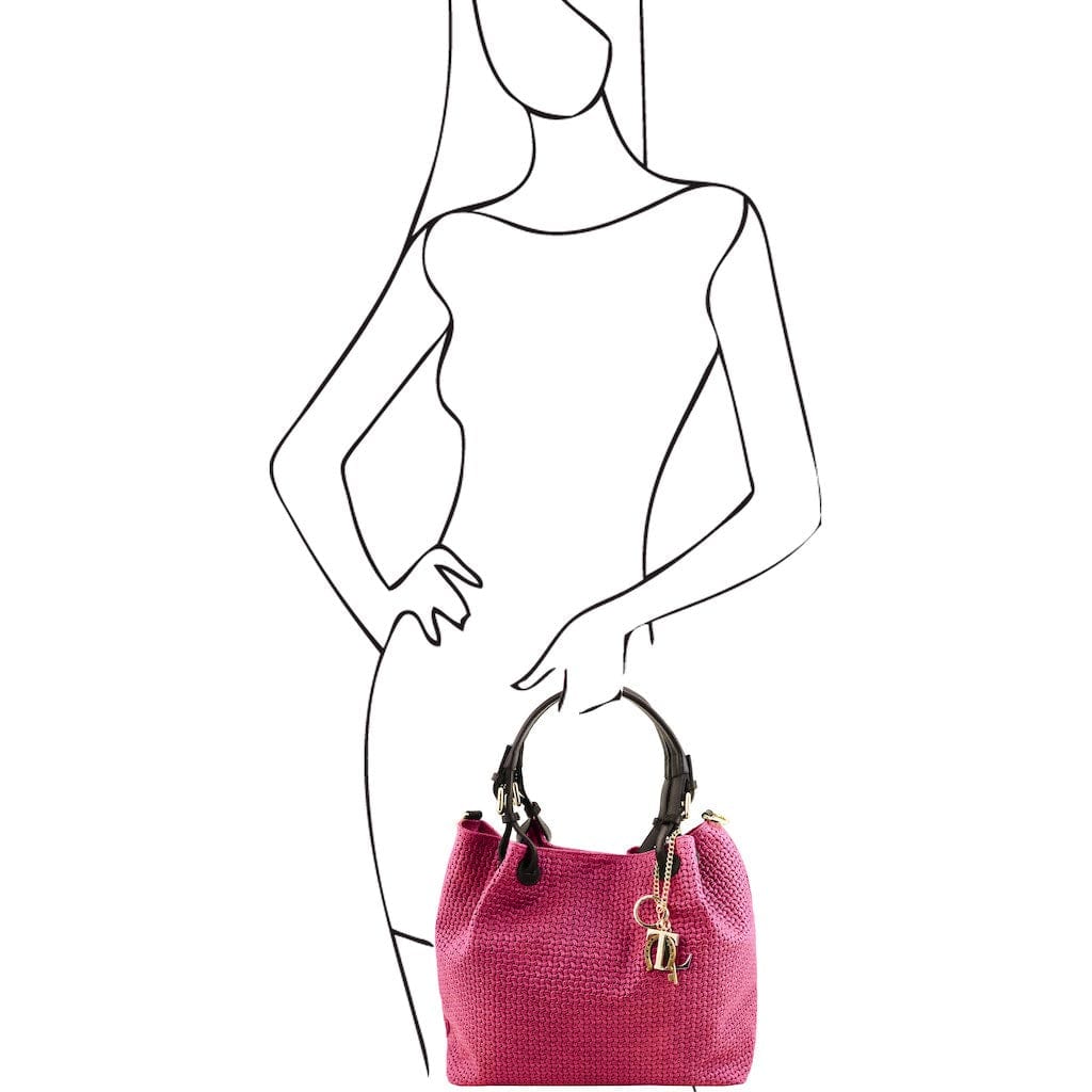 TL KeyLuck - Woven printed leather shopping bag | TL141573 - Premium Leather shoulder bags - Shop now at San Rocco Italia