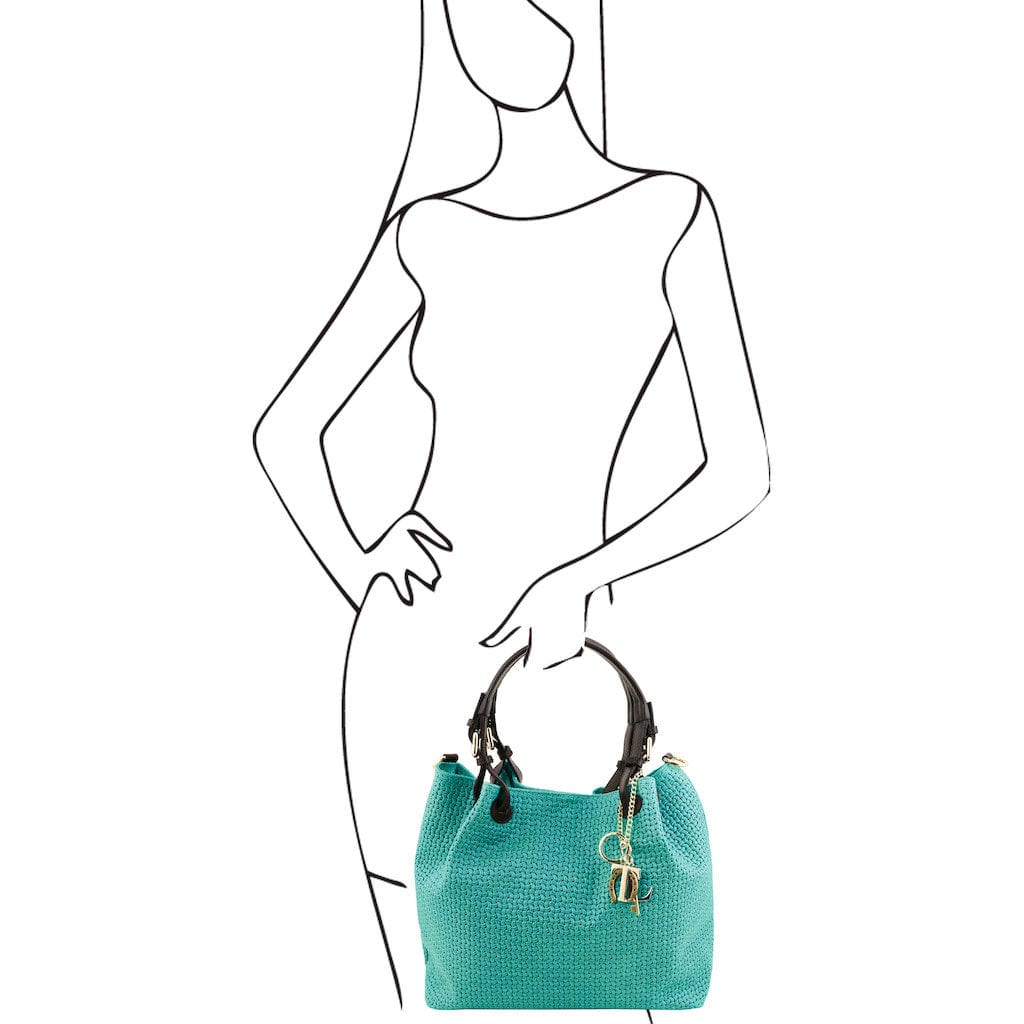 TL KeyLuck - Woven printed leather shopping bag | TL141573 - Premium Leather shoulder bags - Shop now at San Rocco Italia