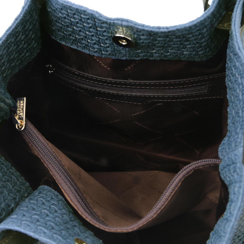 Leather shoulder bags TL KeyLuck - Woven printed leather shopping bag | TL141573 San Rocco Italia