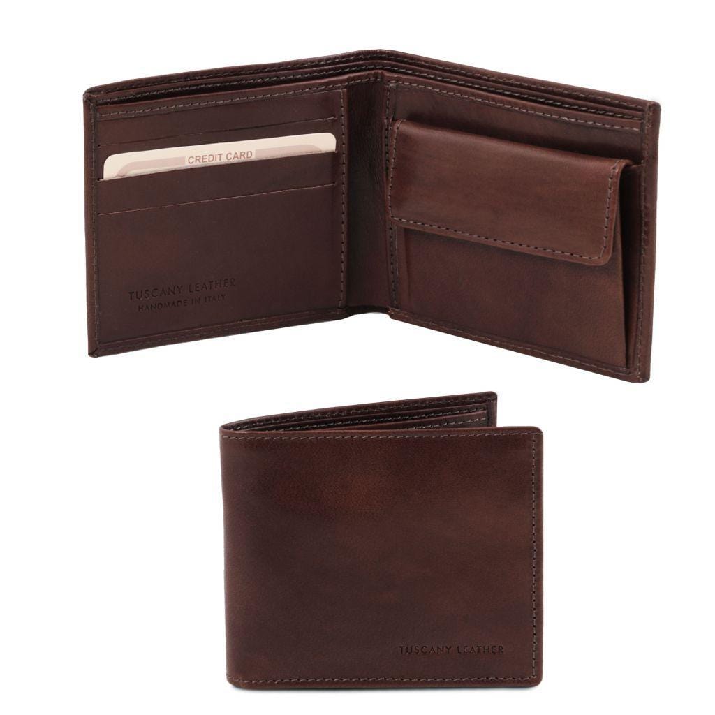 Leather wallets for men Dark Brown Exclusive 2 fold leather wallet for men with coin pocket | TL140761 San Rocco Italia