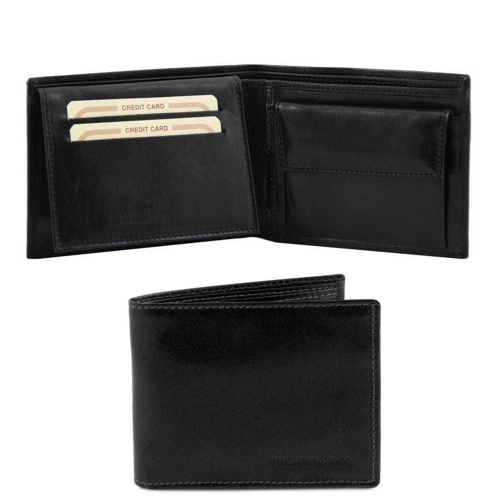 Leather wallets for men Black Exclusive leather 3 fold wallet for men with coin pocket | TL140763 San Rocco Italia