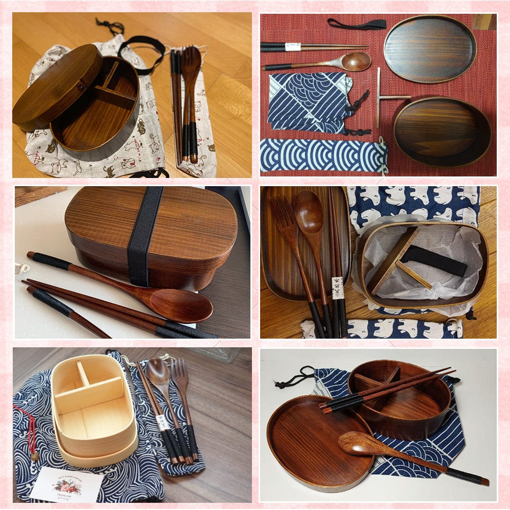 Wooden Japanese Bento Box with Bag and Cutlery - Lunch box - San Rocco Italia