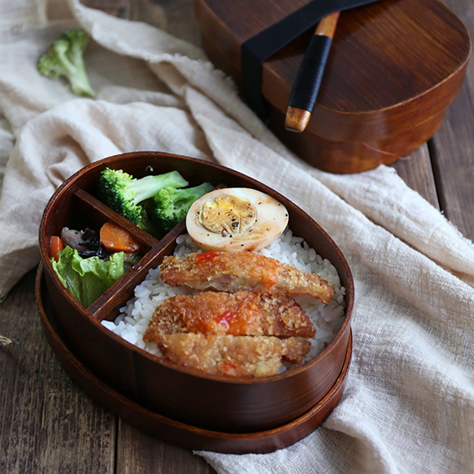 Japanese Wooden Bento Box with Bag and Cutlery - Lunch box