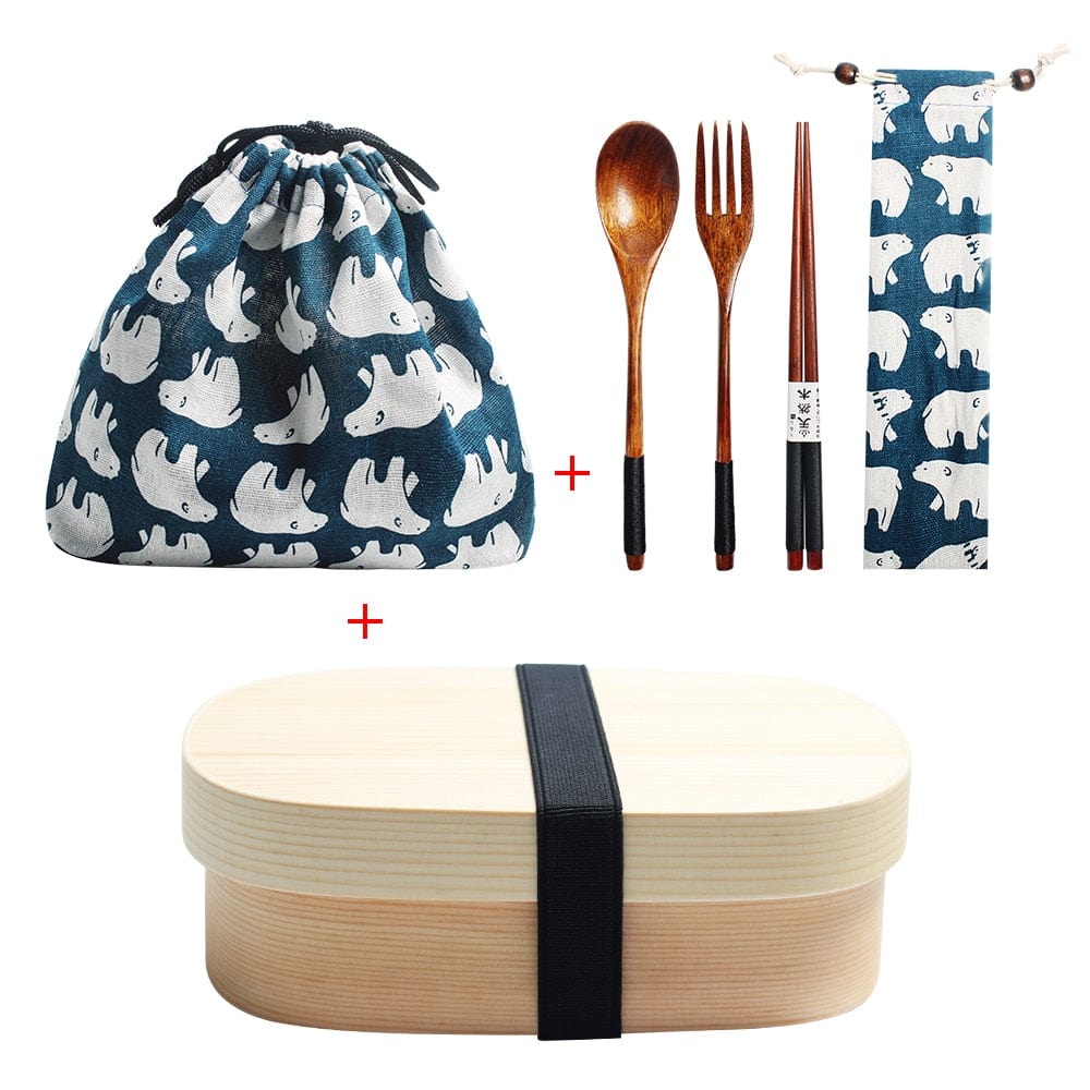 Wooden Japanese Bento Box with Bag and Cutlery - Lunch box - San Rocco Italia