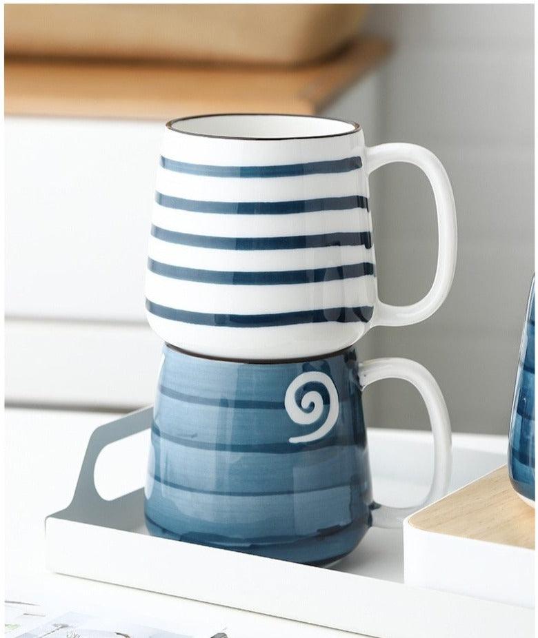 Large Hand Painted Blue and White Coastal Mugs - Premium Mugs - Shop now at San Rocco Italia