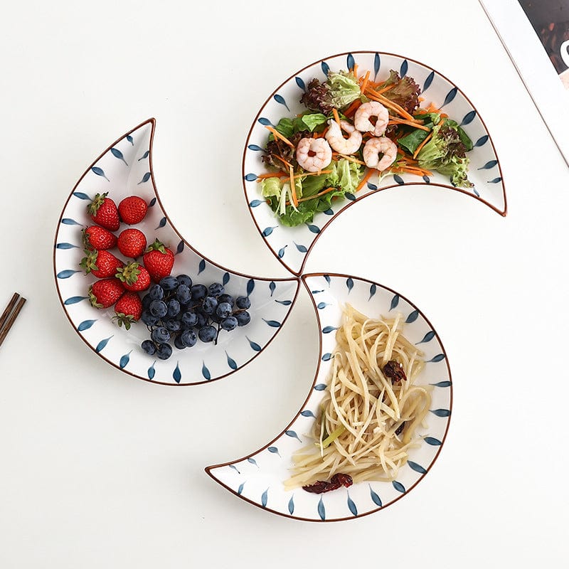 Blue and White Coastal Crescent Moon Plates - San Rocco Italia