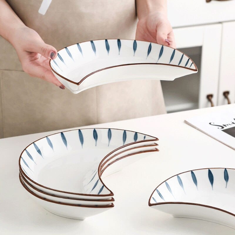 Blue and White Coastal Crescent Moon Plates - San Rocco Italia