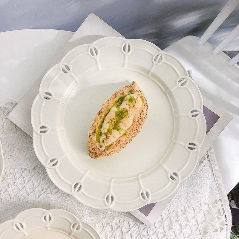 French Style Cream White Embossed Ceramic Dinnerware - 8-inch and 10-inch Plates - Plates - San Rocco Italia
