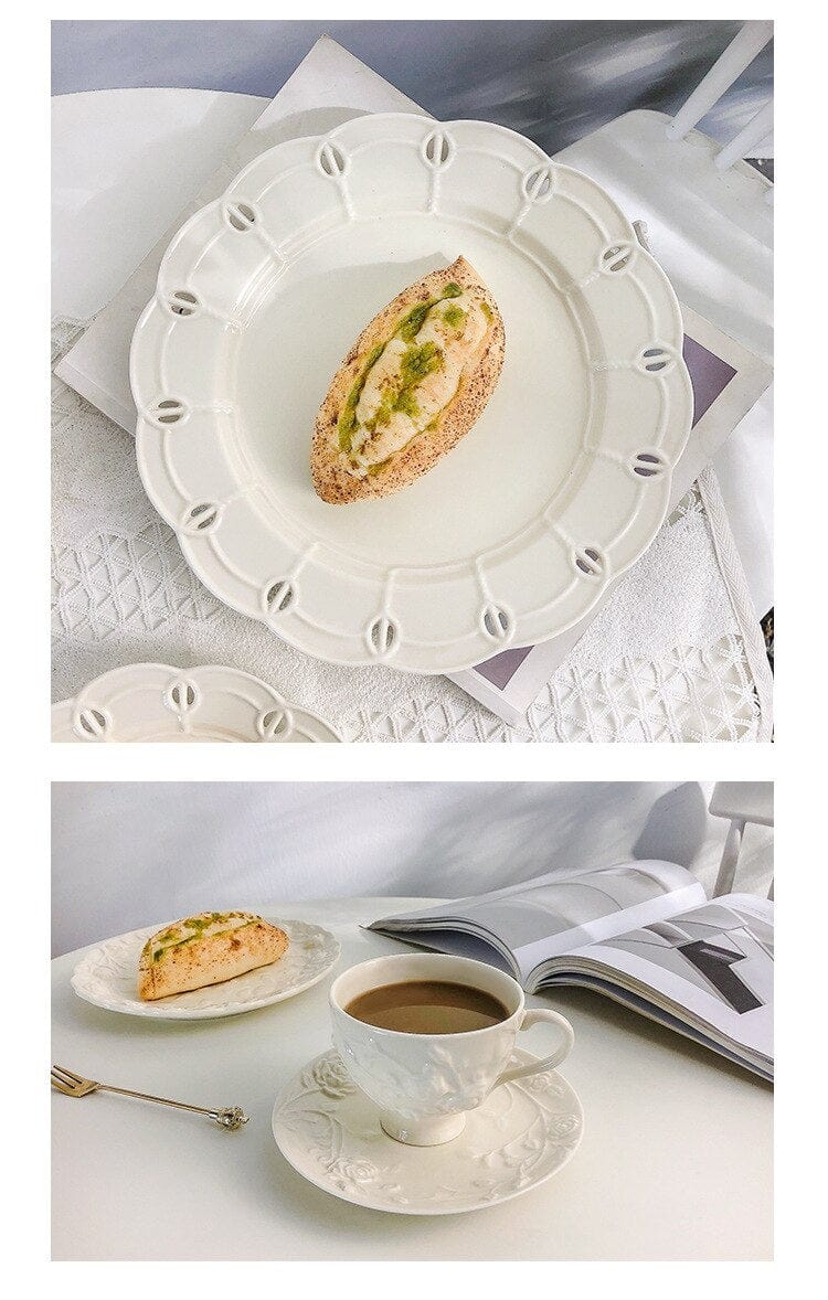 French Style Cream White Embossed Ceramic Dinnerware - 8-inch and 10-inch Plates - Plates - San Rocco Italia