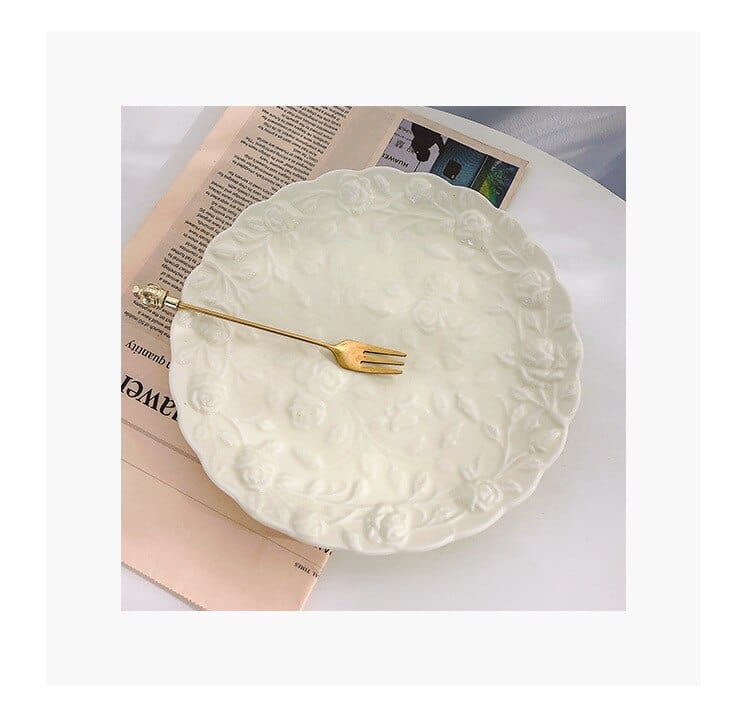 French Style Cream White Embossed Ceramic Dinnerware - 8-inch and 10-inch Plates - Plates - San Rocco Italia