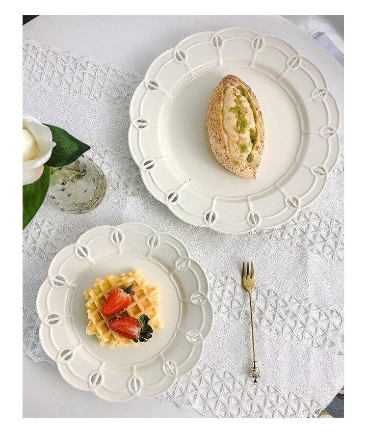 French Style Cream White Embossed Ceramic Dinnerware - 8-inch and 10-inch Plates - Plates - San Rocco Italia