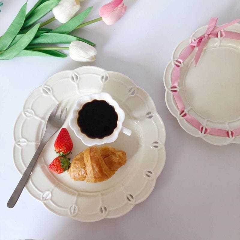 French Style Cream White Embossed Ceramic Dinnerware - 8-inch and 10-inch Plates - Plates - San Rocco Italia