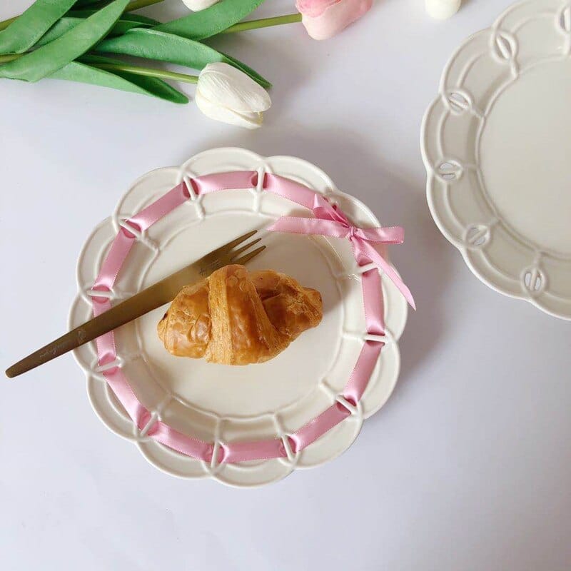 French Style Cream White Embossed Ceramic Dinnerware - 8-inch and 10-inch Plates - Plates - San Rocco Italia