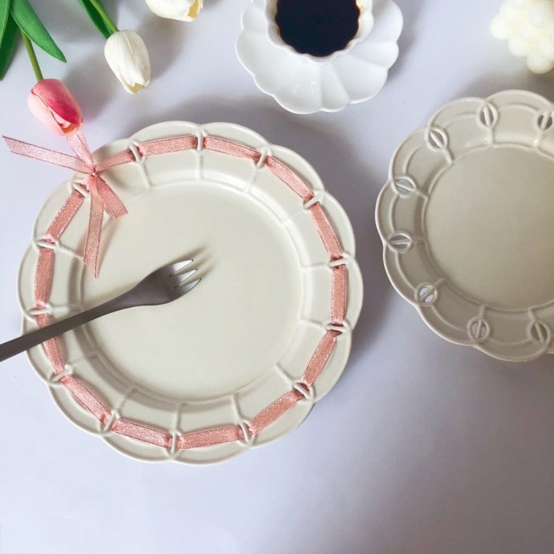 French Style Cream White Embossed Ceramic Dinnerware - 8-inch and 10-inch Plates - Plates - San Rocco Italia