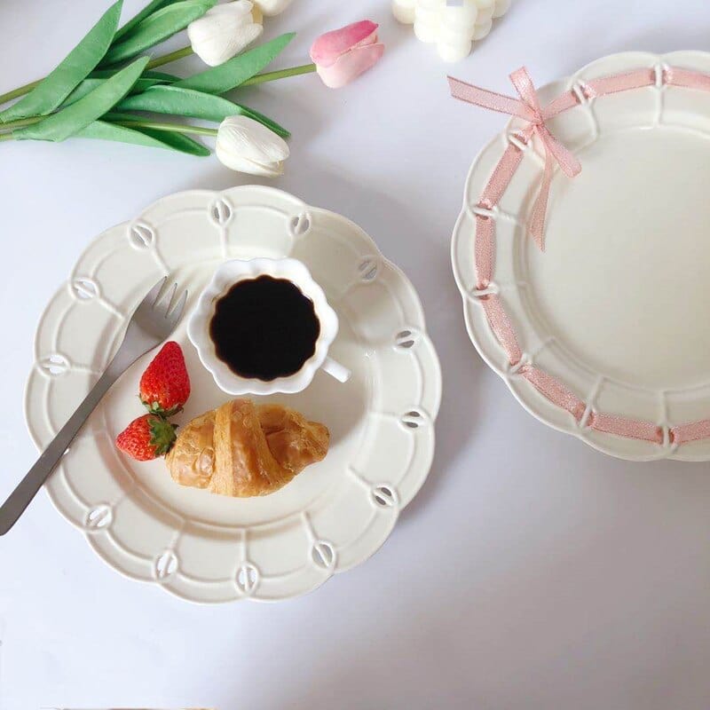 French Style Cream White Embossed Ceramic Dinnerware - 8-inch and 10-inch Plates - Plates - San Rocco Italia