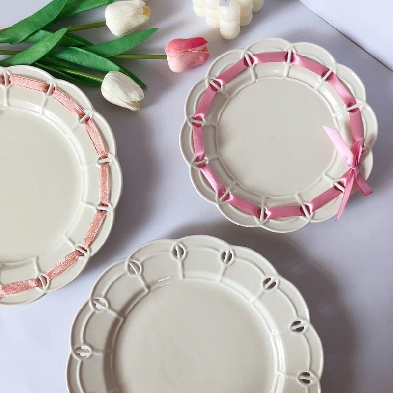 French Style Cream White Embossed Ceramic Dinnerware - 8-inch and 10-inch Plates - Plates - San Rocco Italia