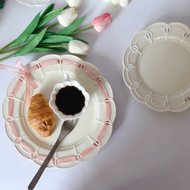 French Style Cream White Embossed Ceramic Dinnerware - 8-inch and 10-inch Plates - Plates - San Rocco Italia