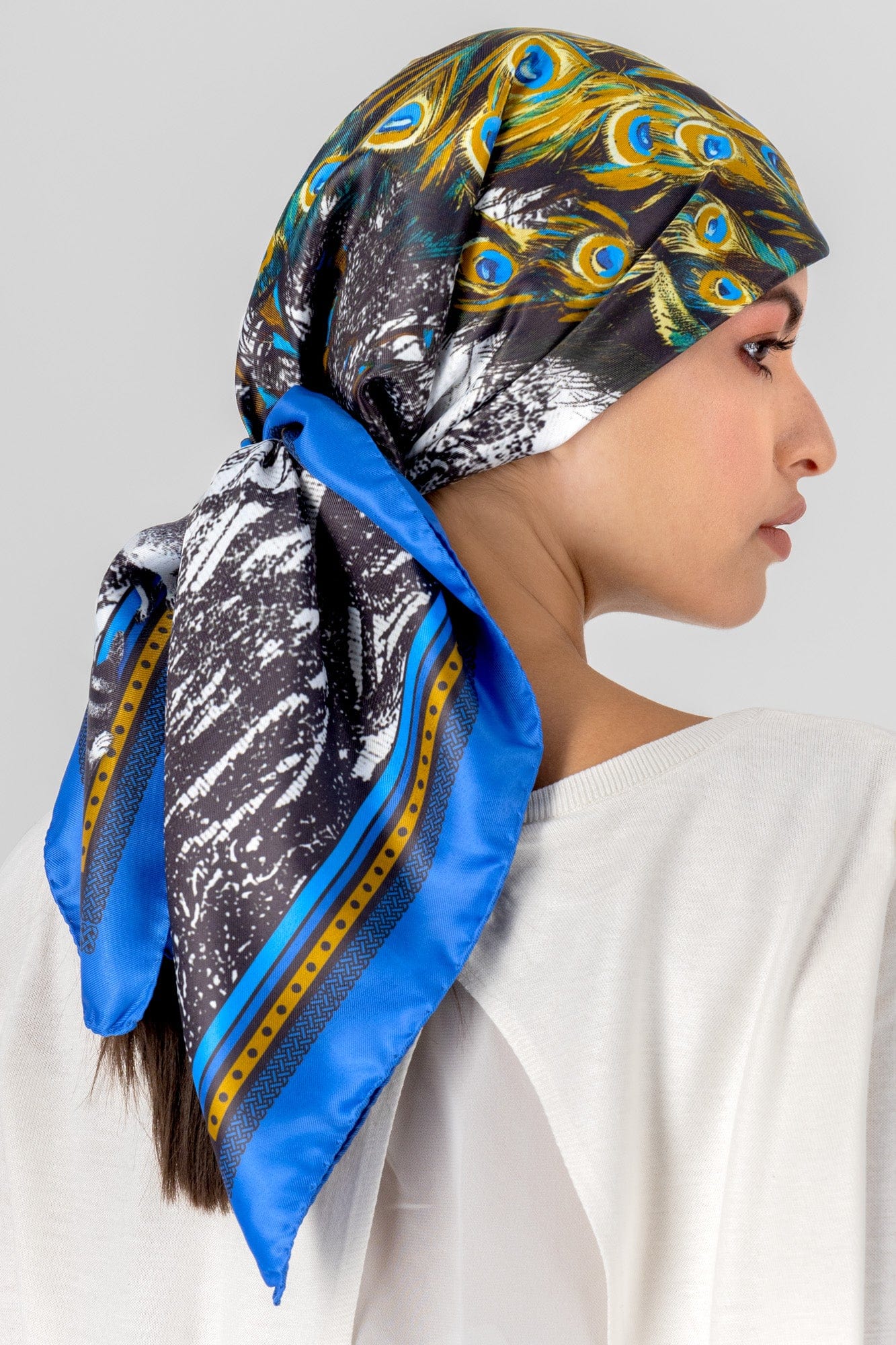 Peacock Feathers - Blue Silk Scarf - Scarves & Bandanas - San Rocco Italia