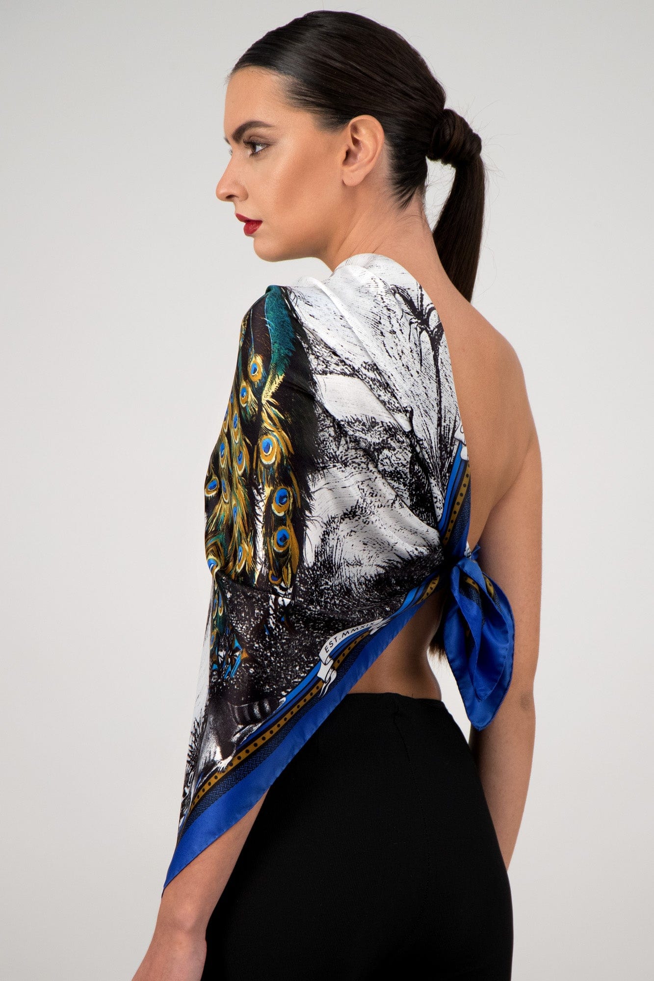 Peacock Feathers - Blue Silk Scarf - Scarves & Bandanas - San Rocco Italia