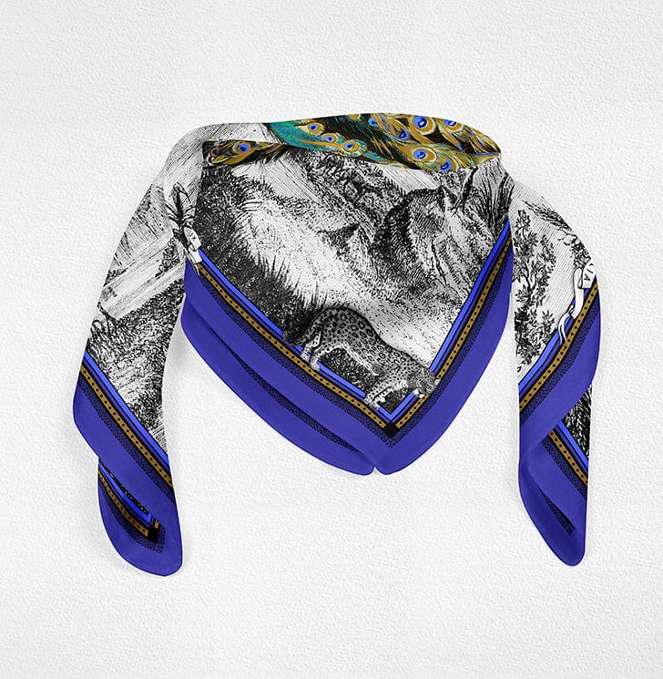 Peacock Feathers - Blue Silk Scarf - Scarves & Bandanas - San Rocco Italia