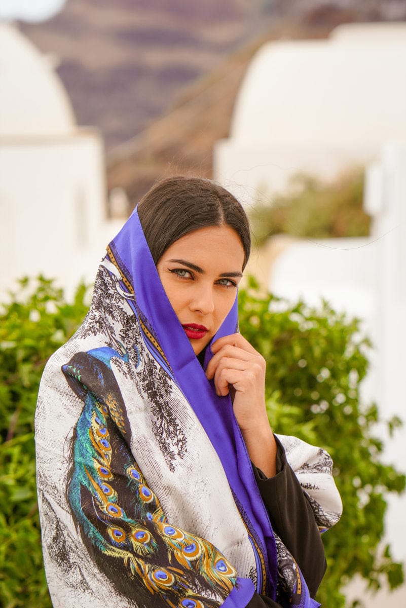 Peacock Feathers - Blue Silk Scarf - Scarves & Bandanas - San Rocco Italia