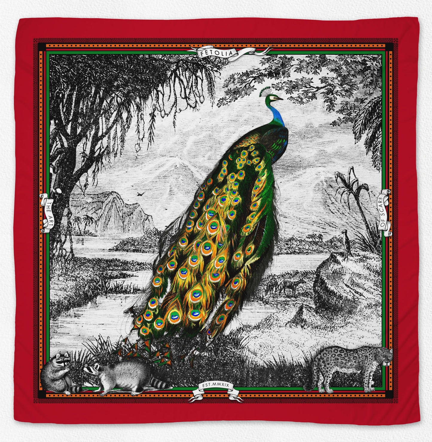 Scarves & Bandanas Peacock Feathers - Red Silk Scarf San Rocco Italia