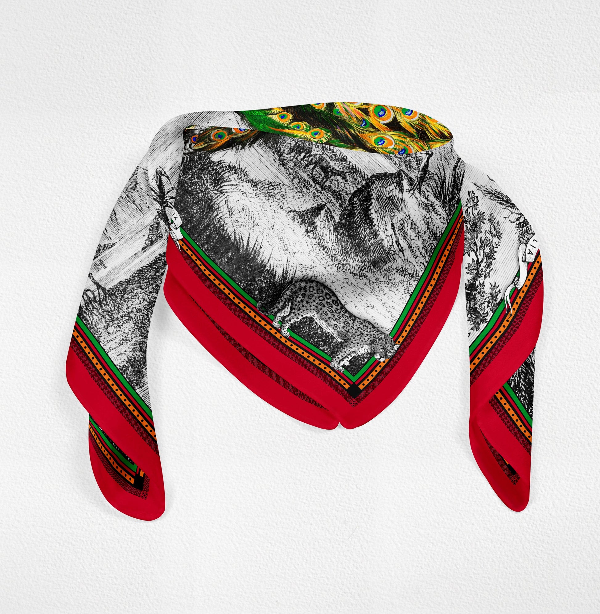 Scarves & Bandanas Peacock Feathers - Red Silk Scarf San Rocco Italia