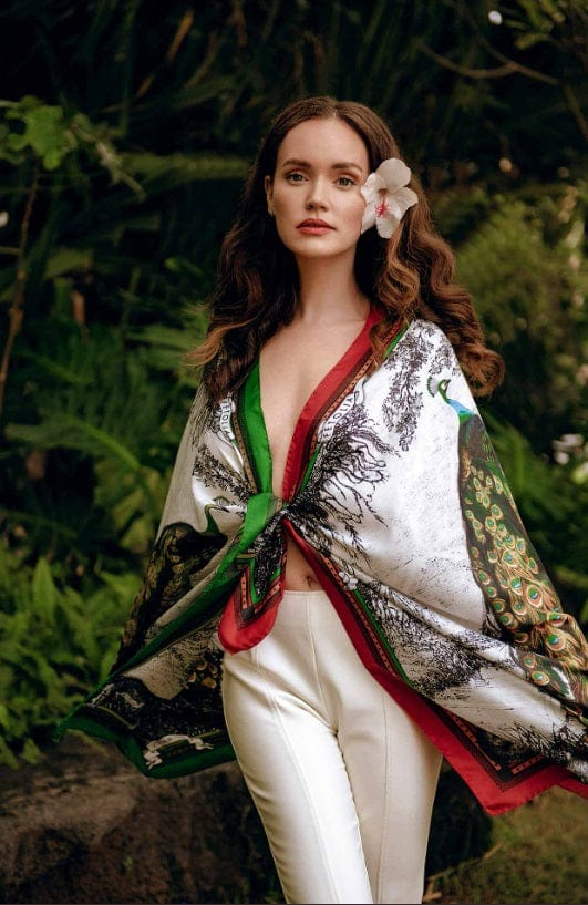 Scarves & Bandanas Peacock Feathers - Red Silk Scarf San Rocco Italia