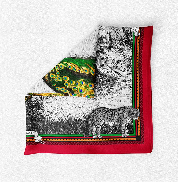 Scarves & Bandanas Peacock Feathers - Red Silk Scarf San Rocco Italia