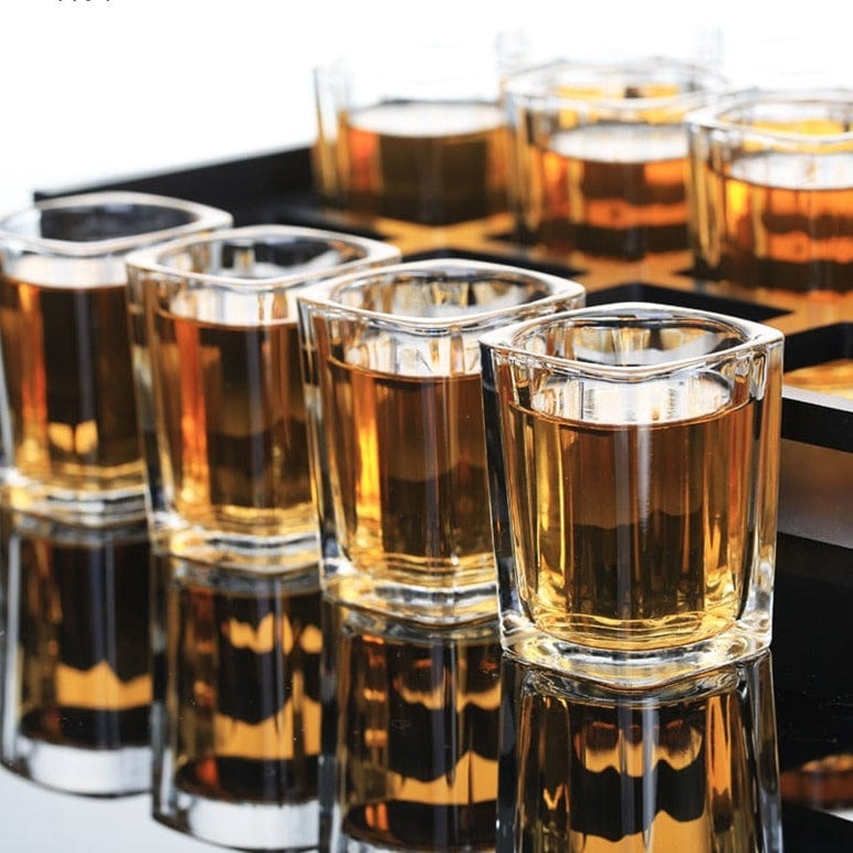 Set of Square Shot Glasses with Wooden Holder | approx. 70 ml - Premium - Just €38.95! Shop now at San Rocco Italia