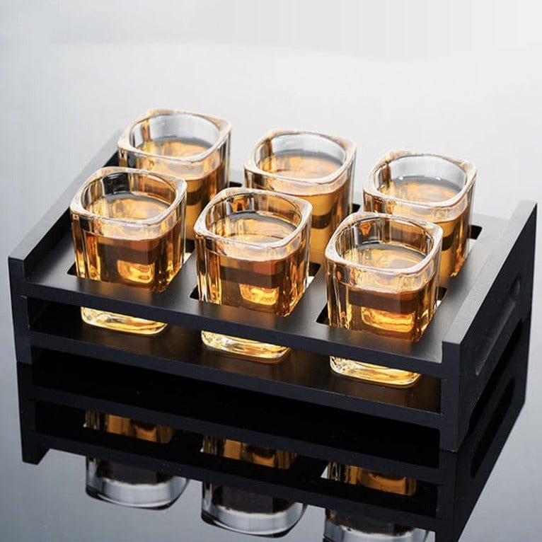 Set of Square Shot Glasses with Wooden Holder | approx. 70 ml - Premium - Just €38.95! Shop now at San Rocco Italia