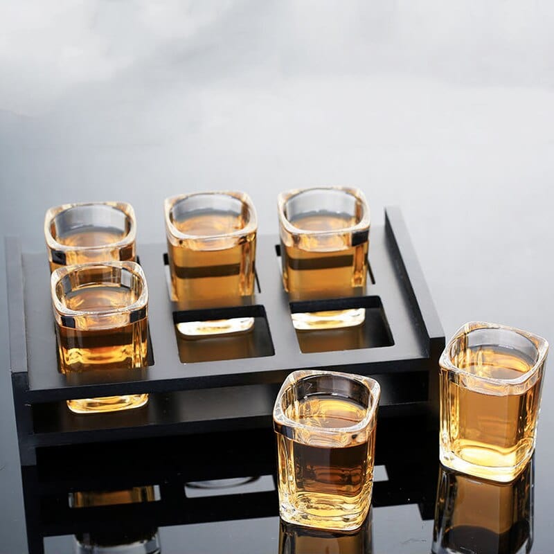 Set of Square Shot Glasses with Wooden Holder | approx. 70 ml - Premium - Just €38.95! Shop now at San Rocco Italia