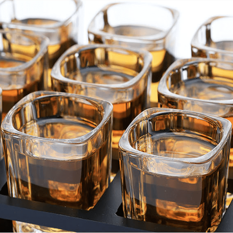 Set of Square Shot Glasses with Wooden Holder | approx. 70 ml - Premium - Just €38.95! Shop now at San Rocco Italia