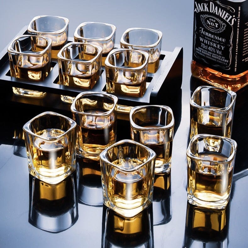 Set of Square Shot Glasses with Wooden Holder | approx. 70 ml - Premium - Just €38.95! Shop now at San Rocco Italia