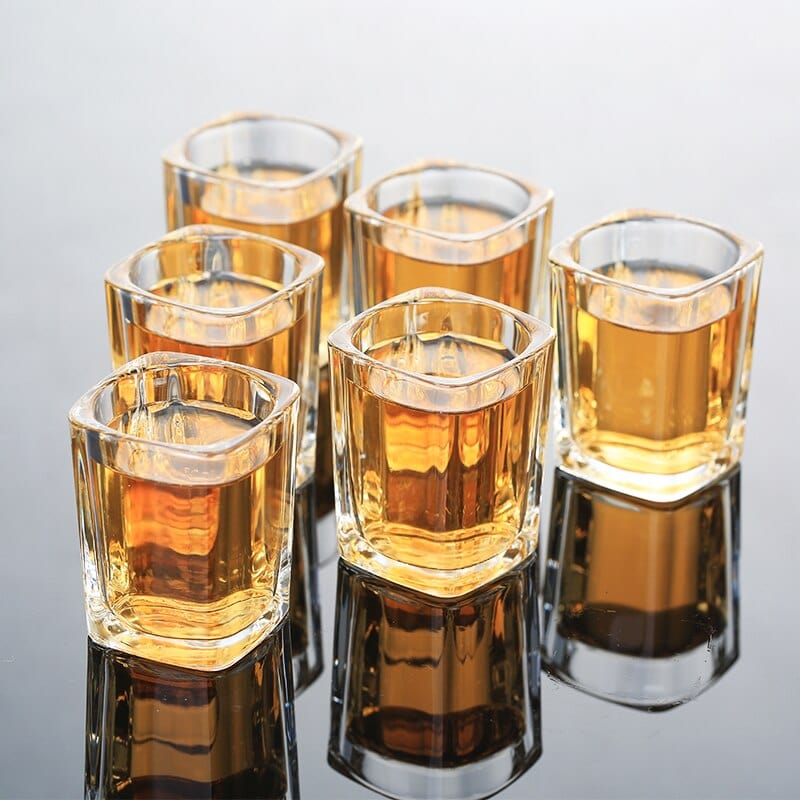 Set of Square Shot Glasses with Wooden Holder | approx. 70 ml - Premium - Just €38.95! Shop now at San Rocco Italia