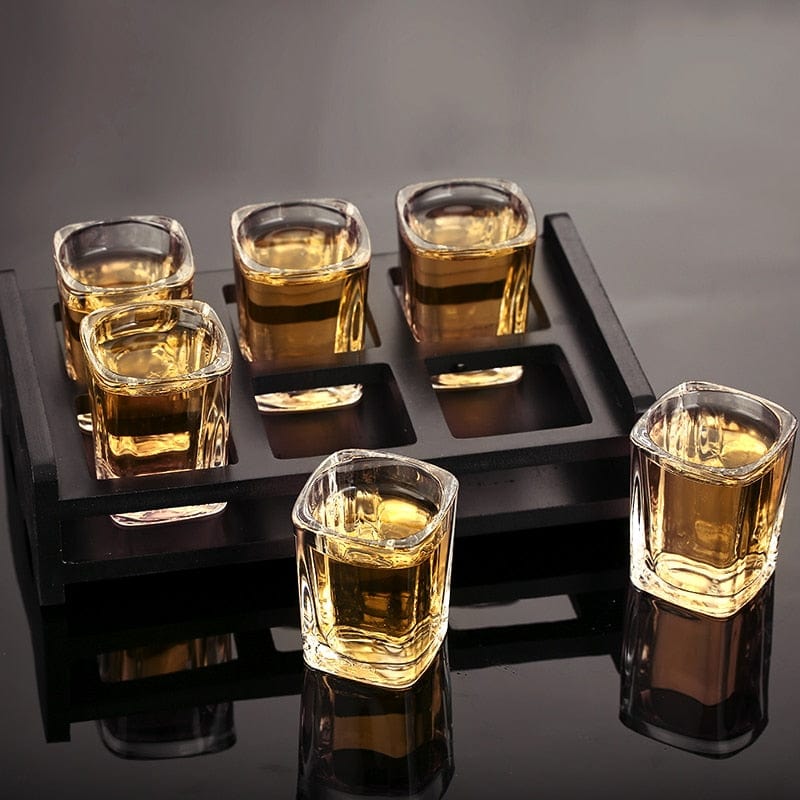 Set of Square Shot Glasses with Wooden Holder | approx. 70 ml - Premium - Just €38.95! Shop now at San Rocco Italia