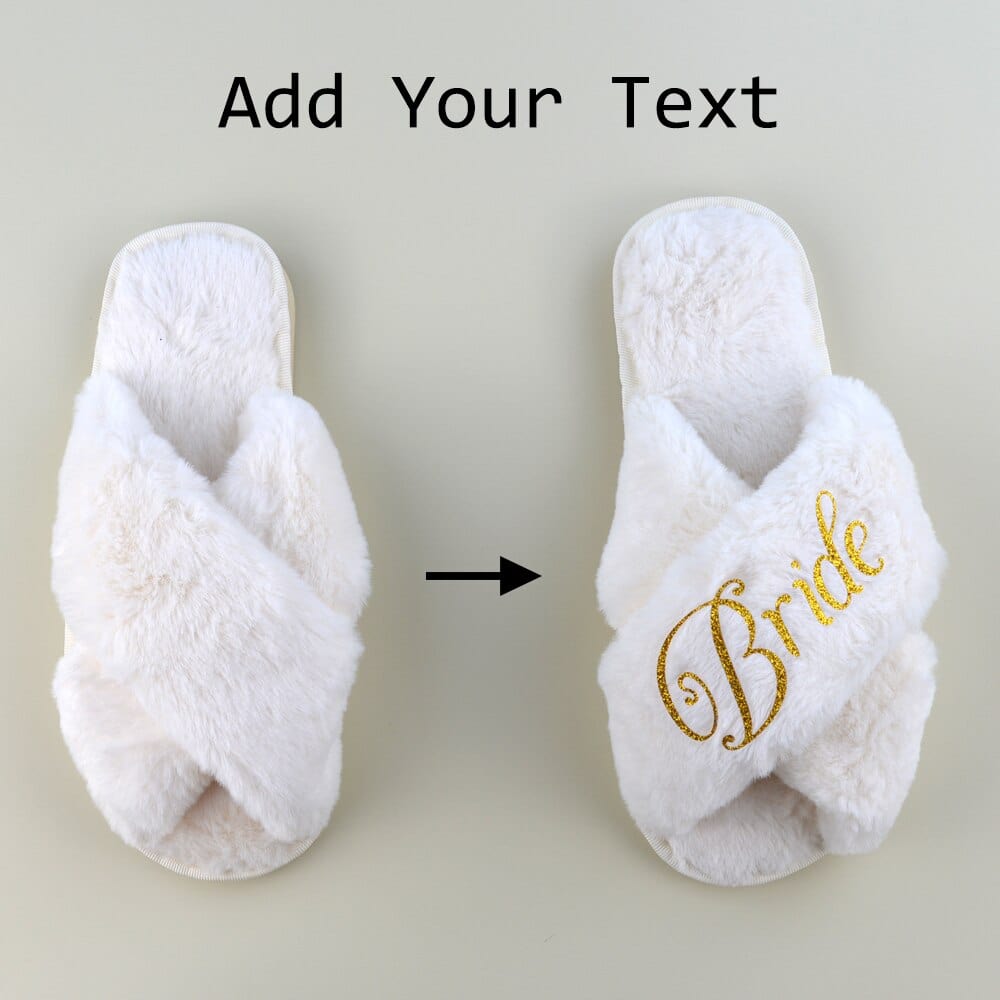 Personalized Fluffy Faux Fur Crossover Slippers - White, Pink, Grey or Black - Slippers - San Rocco Italia