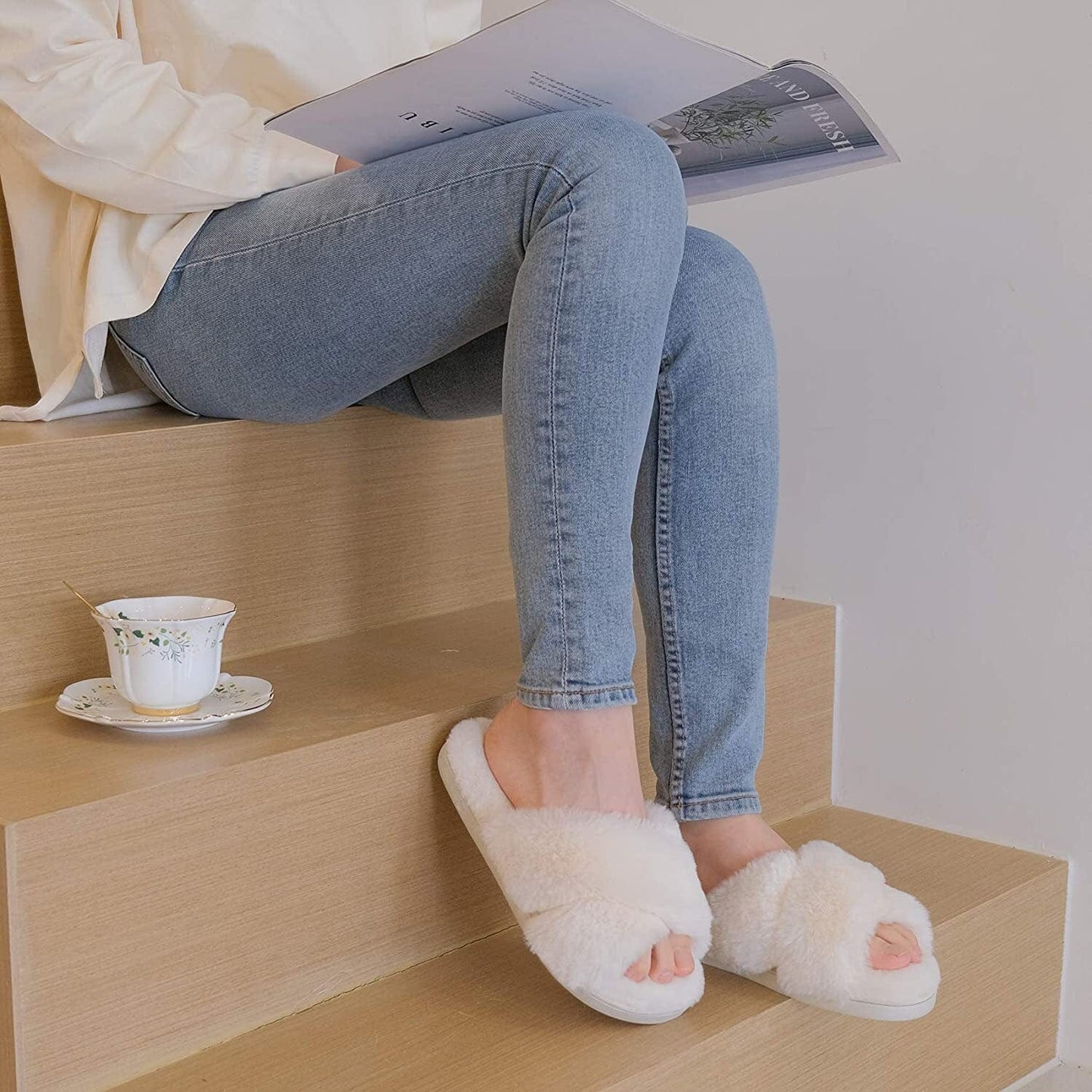 Personalized Fluffy Faux Fur Crossover Slippers - White, Pink, Grey or Black - Slippers - San Rocco Italia