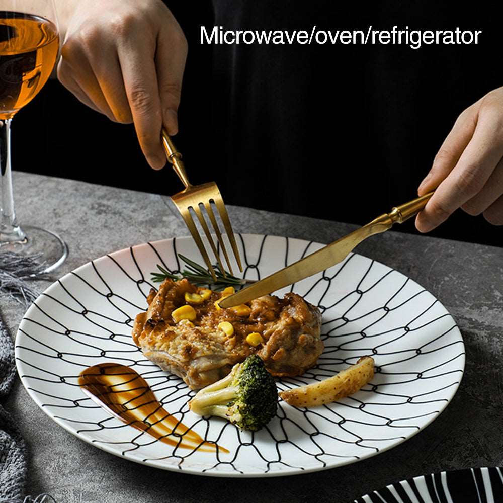 Black and White Geometric Ceramic Dessert/Salad and Dinner Plates | 21 cm and 27.5 cm - Premium Tableware - Just €34.95! Shop now at San Rocco Italia