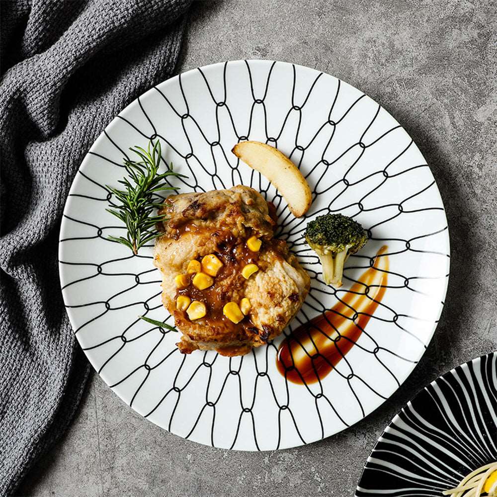 Black and White Geometric Ceramic Dessert/Salad and Dinner Plates | 21 cm and 27.5 cm - Premium Tableware - Just €34.95! Shop now at San Rocco Italia