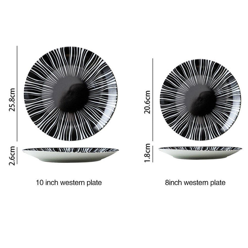 Black and White Geometric Ceramic Dessert/Salad and Dinner Plates | 21 cm and 27.5 cm - Premium Tableware - Just €34.95! Shop now at San Rocco Italia