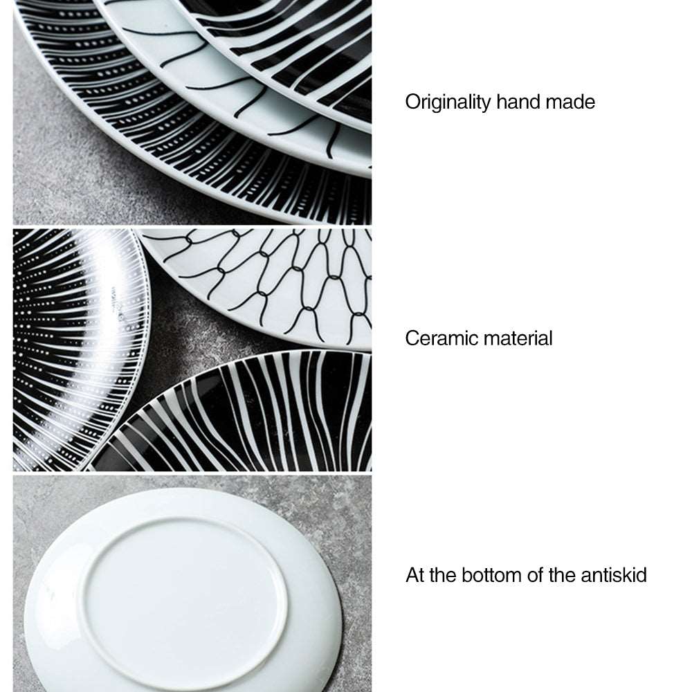 Black and White Geometric Ceramic Dessert/Salad and Dinner Plates | 21 cm and 27.5 cm - Premium Tableware - Just €34.95! Shop now at San Rocco Italia