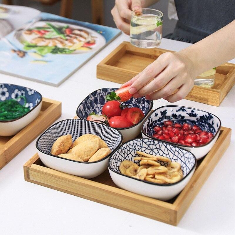 Japanese-Style Square Aperitivo/Snack Bowls with Wooden Tray - Tableware - sanroccoitalia.it