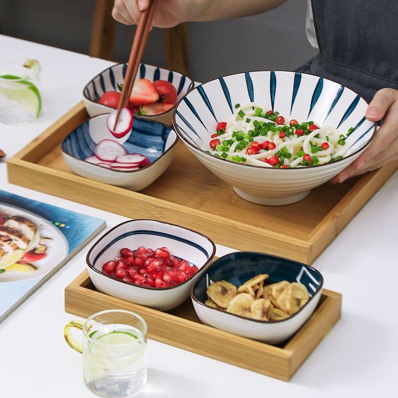 Japanese-Style Square Aperitivo/Snack Bowls with Wooden Tray - Tableware - sanroccoitalia.it