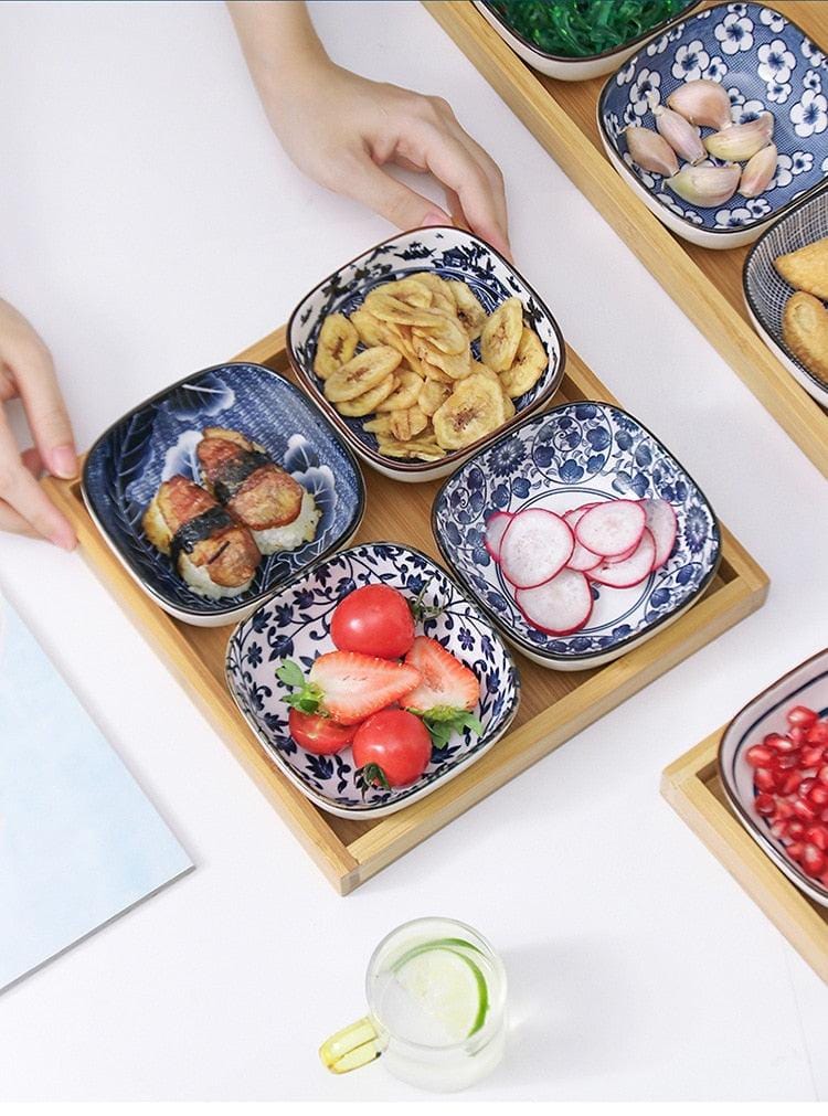 Japanese-Style Square Aperitivo/Snack Bowls with Wooden Tray - Tableware - sanroccoitalia.it